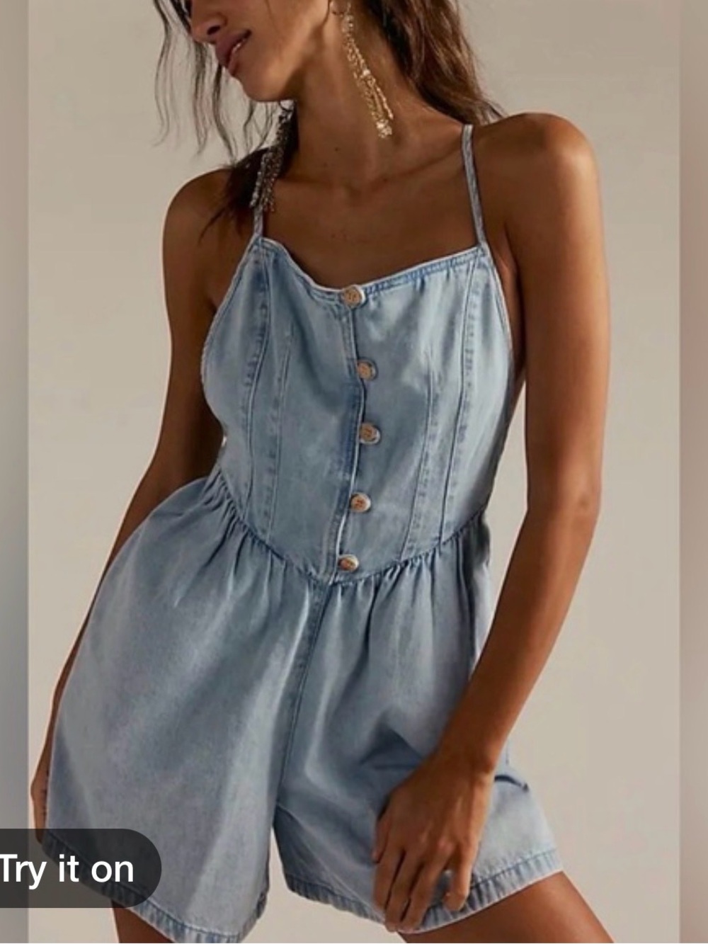 We The Free Light Blue Denim Button Romper